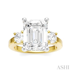 1/2 Ctw Tri-Mount Emerald Shape Center Round Cut Diamond Semi-Mount Engagement Ring in 14K Yellow and White Gold