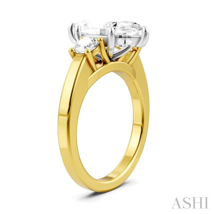 1/2 Ctw Tri-Mount Marquise Shape Center Round Cut Diamond Semi-Mount Engagement Ring in 14K Yellow and White Gold
