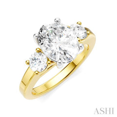 1/2 Ctw Tri-Mount Past, Present and Future Oval Shape Center Round Cut Diamond Semi-Mount Engagement Ring in 14K Yellow and White Gold