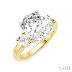 1/2 Ctw Tri-Mount Past, Present and Future Oval Shape Center Round Cut Diamond Semi-Mount Engagement Ring in 14K Yellow and White Gold