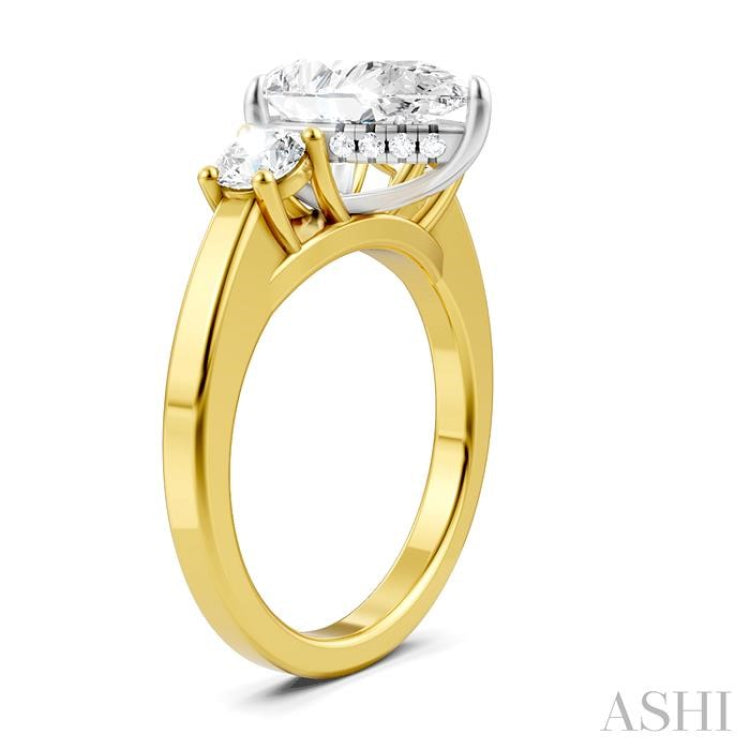 1/2 Ctw Tri-Mount Pear Shape Round Cut Diamond Semi-Mount Engagement Ring in 14K Yellow and White Gold