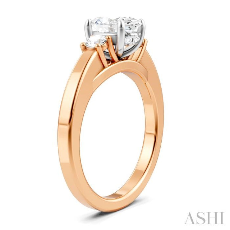 1/4 Ctw Tri-Mount Past, Present and Future Oval Shape Center Round Cut Diamond Semi-Mount Engagement Ring in 14K Rose and White Gold