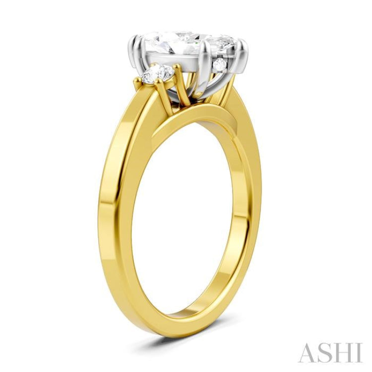 1/4 Ctw Tri-Mount Marquise Shape Center Round Cut Diamond Semi-Mount Engagement Ring in 14K Yellow and White Gold