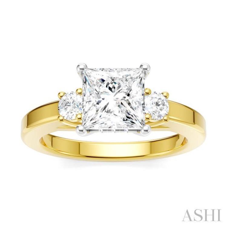 1/4 Ctw Tri-Mount Princess Shape Round Cut Diamond Semi-Mount Engagement Ring in 14K Yellow and White Gold