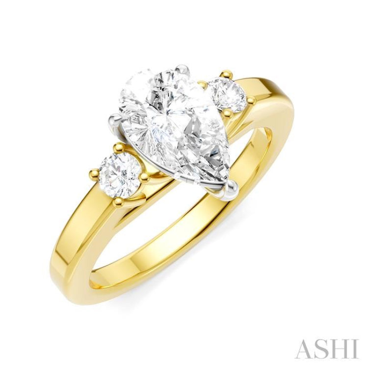 1/4 Ctw Tri-Mount Pear Shape Round Cut Diamond Semi-Mount Engagement Ring in 14K Yellow and White Gold