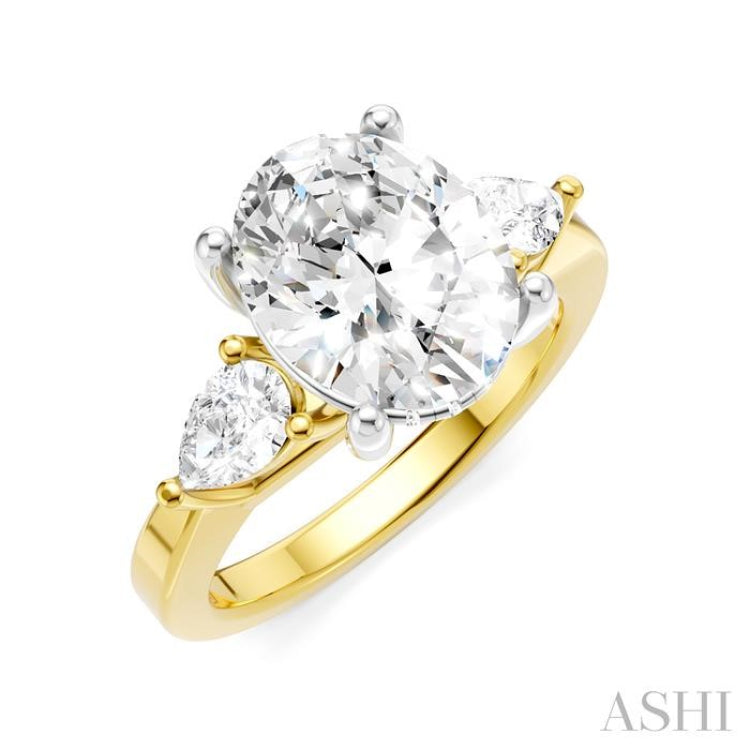 1/2 Ctw Tri-Mount Oval Shape Center Pear and Round Cut Diamond Semi-Mount Engagement Ring in 14K Yellow and White Gold