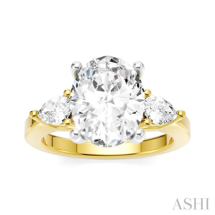 1/2 Ctw Tri-Mount Oval Shape Center Pear and Round Cut Diamond Semi-Mount Engagement Ring in 14K Yellow and White Gold