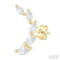 1/2 Ctw Graduated Marquise Cut Diamond Fashion Ear Climbers in 14K Yellow Gold