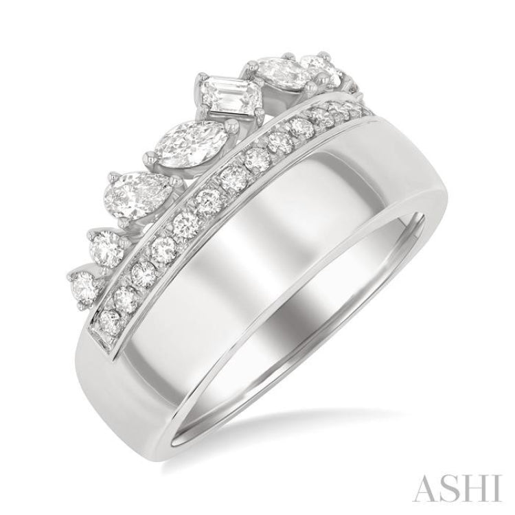 3/4 Ctw Mixed Diamond Cut Fashion Ring in 14K White Gold