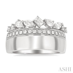 3/4 Ctw Mixed Diamond Cut Fashion Ring in 14K White Gold