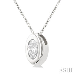 1/3 Ctw Bezel Set Oval Cut Diamond Bubble Fashion Pendant With Chain in 14K White Gold