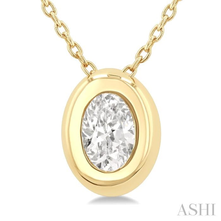 1/3 Ctw Bezel Set Oval Cut Diamond Bubble Fashion Pendant With Chain in 14K Yellow Gold