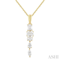 7/8 Ctw Mixed Diamond Cut Dangle Fashion Pendant With Chain in 14K Yellow Gold