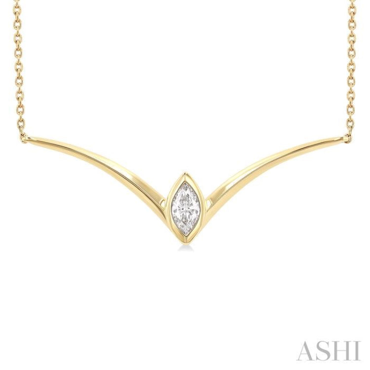 1/4 Ctw Chevron Bezel Marquise Cut Diamond Necklace in 14K Yellow Gold