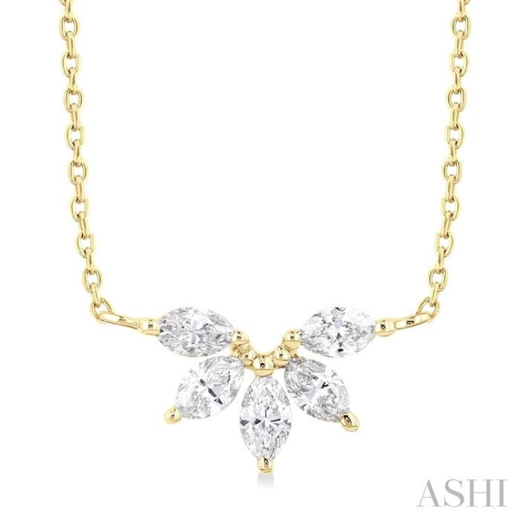 1/3 Ctw Semi-Circle Chevron Marquise Cut Diamond Fashion Necklace in 14K Yellow Gold
