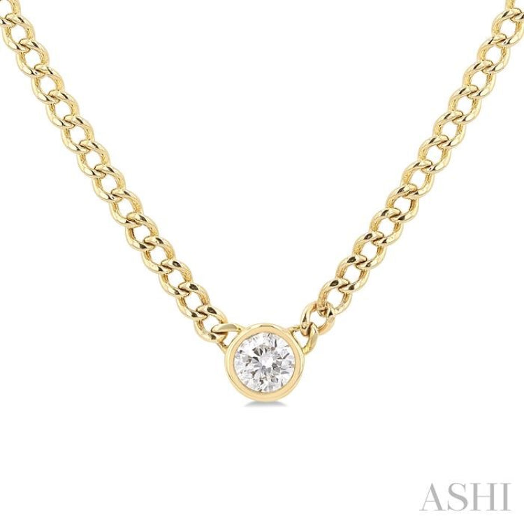 1/5 Ctw Bezel-Set Round Cut Diamond Curb Link Fashion Necklace in 14K Yellow Gold