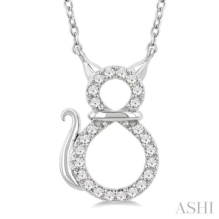 1/10 Ctw Cat Shape Petite Single Cut Diamond Fashion Pendant With Chain in 10K White Gold