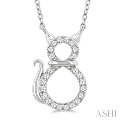 1/10 Ctw Cat Shape Petite Single Cut Diamond Fashion Pendant With Chain in 10K White Gold