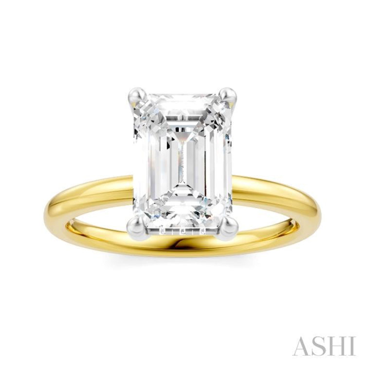 1/10 Ctw Emerald Shape Round Cut Diamond Semi-Mount Engagement Ring in 14K Yellow and White Gold