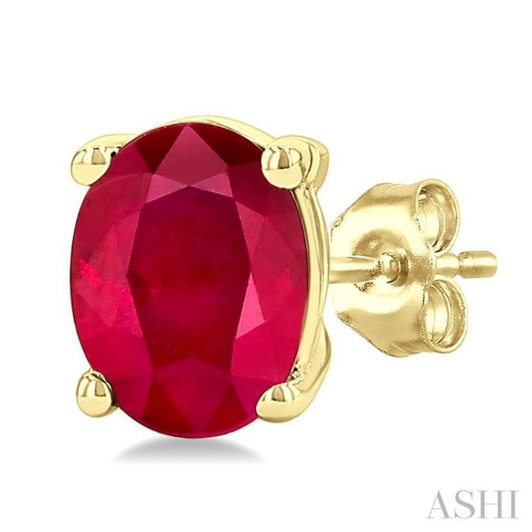 4X3 MM Oval Shape Ruby Precious Stud Earrings in 14K Yellow Gold