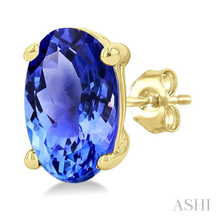 5X3 MM Oval Shape Tanzanite Precious Stud Earrings in 14K Yellow Gold