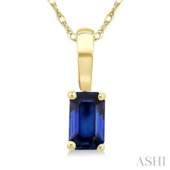 5X3 MM Octagon Shape Sapphire Precious Solitaire Pendant With Chain in 14K Yellow Gold