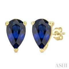 4X3 MM Pear Shape Sapphire Precious Stud Earrings in 14K Yellow Gold