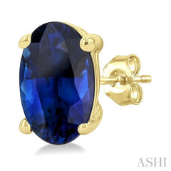5X3 MM Oval Shape Sapphire Precious Stud Earrings in 14K Yellow Gold