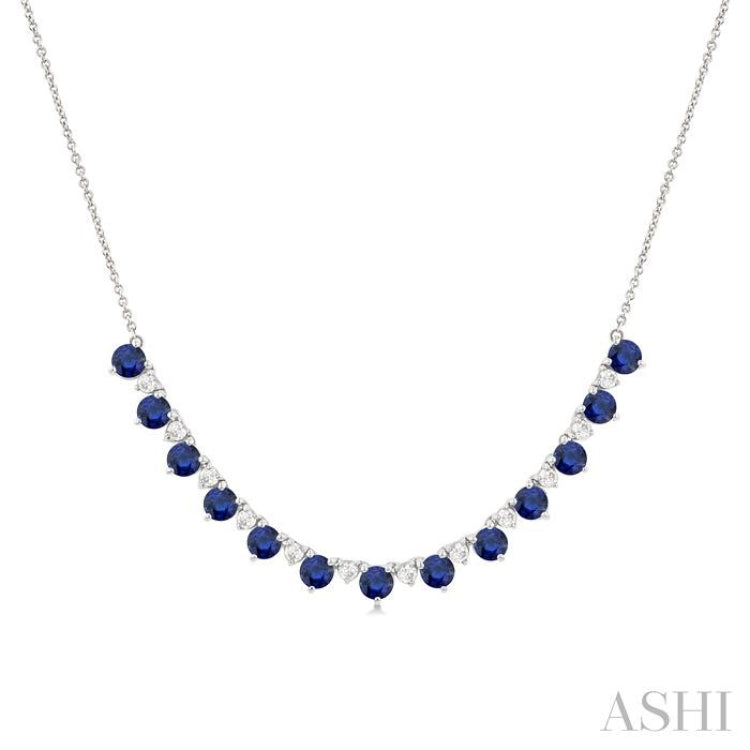 3.5 MM Round Shape Sapphire and 1/2 Ctw Round Cut Diamond Precious Tennis Necklace in 14K White Gold