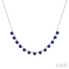 3.5 MM Round Shape Sapphire and 1/2 Ctw Round Cut Diamond Precious Tennis Necklace in 14K White Gold