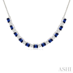 4X3 MM Octagon Shape Sapphire and 1/2 Ctw Round Cut Diamond Precious Tennis Necklace in 14K White Gold