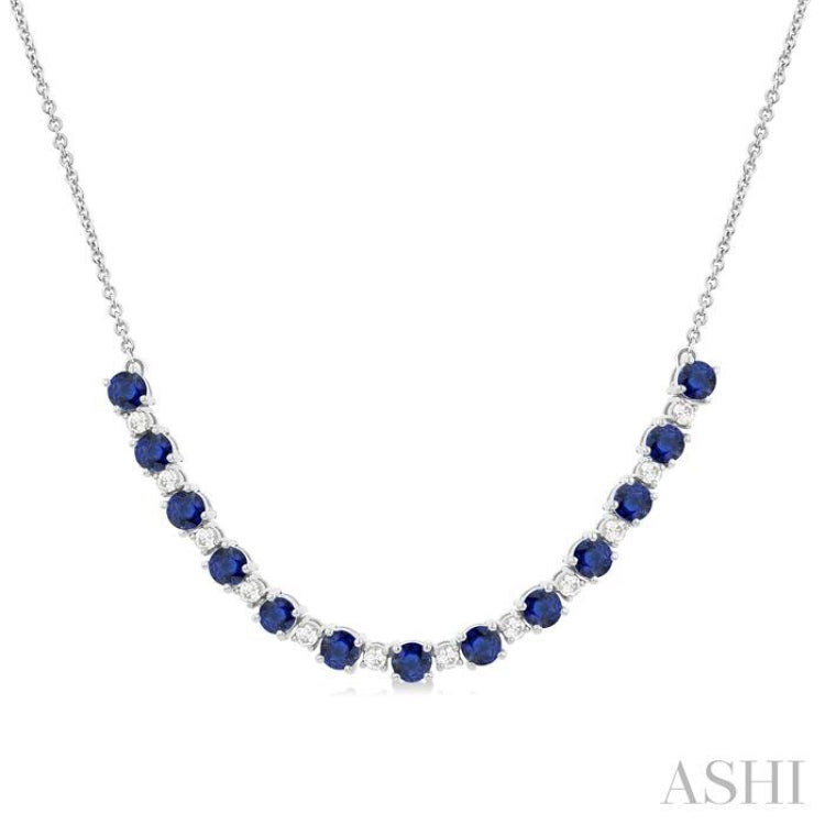 3.5 MM Round Shape Sapphire and 1/2 Ctw Round Cut Diamond Precious Tennis Necklace in 14K White Gold