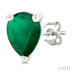 5X3 MM Pear Shape Emerald Precious Stud Earrings in 14K White Gold
