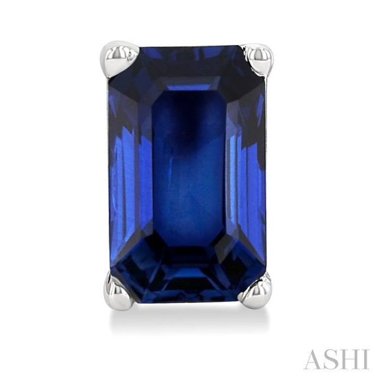 5X3 MM Octagon Shape Sapphire Precious Stud Earrings in 14K White Gold