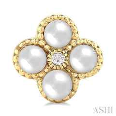 3 MM Clover Cultured Pearl and 1/50 Ctw Round Cut Diamond Fashion Earrings in 10K Yellow Gold