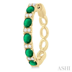 4X3 MM Oval Cut Emerald and 1/4 Ctw Round Cut Diamond Precious Hoop Earring in 14K Yellow Gold