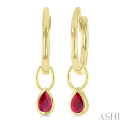 5x3 MM Bezel Set Pear Cut Ruby Precious Fashion Huggie Earrings in 14K Yellow Gold