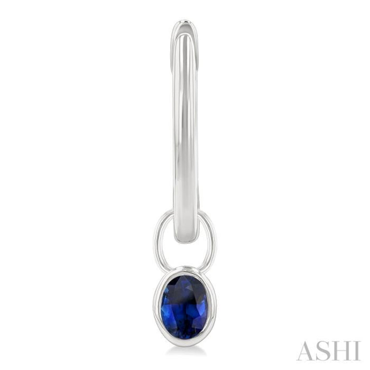 5x3 MM Bezel Set Oval Cut Sapphire Precious Fashion Huggie Earrings in 14K White Gold