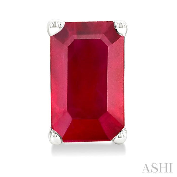 5X3 MM Octagon Shape Ruby Precious Stud Earrings in 14K White Gold