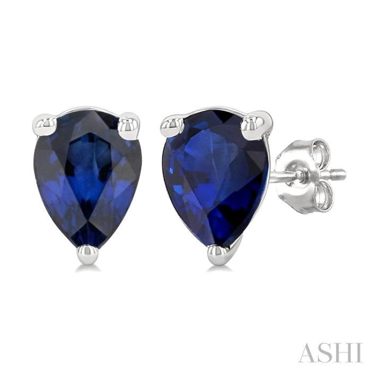 5X3 MM Pear Shape Sapphire Precious Stud Earrings in 14K White Gold