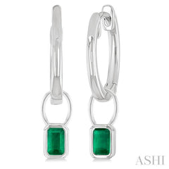 5x3 MM Bezel Set Emerald Precious Fashion Huggie Earrings in 10K White Gold