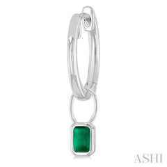 5x3 MM Bezel Set Emerald Precious Fashion Huggie Earrings in 10K White Gold