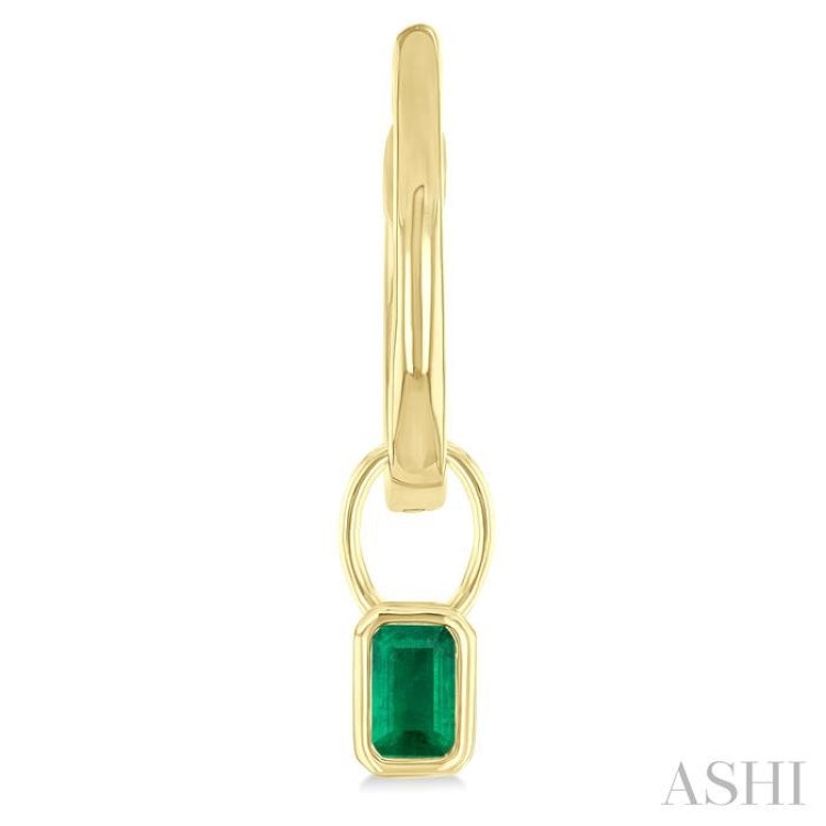 5x3 MM Bezel Set Emerald Precious Fashion Huggie Earrings in 10K Yellow Gold