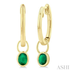 5x3 MM Bezel Set Oval Cut Emerald Precious Fashion Huggie Earrings in 10K Yellow Gold