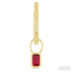 5x3 MM Bezel Set Emerald Cut Ruby Precious Fashion Huggie Earrings in 10K Yellow Gold