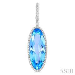 20x8 MM Oval Cut Blue Topaz and 1/2 Ctw Round Cut Diamond Halo Semi-Precious Earrings in 14K White Gold