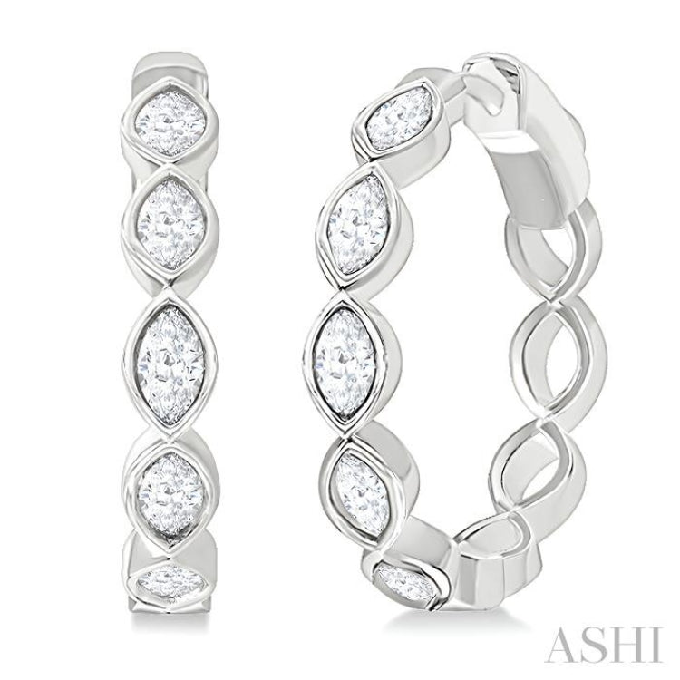 1 Ctw Bezel Set Marquise Cut Diamond Fashion Hoop Earrings in 14K White Gold