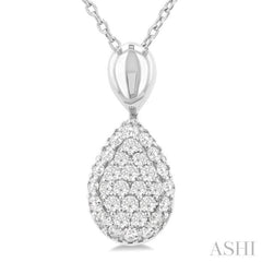 1/4 Ctw Pear Shape Pave Set Single Cut Diamond Fashion Pendant With Chain in 10K White Gold