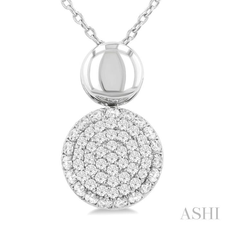 1/4 Ctw Circular Mount Pave Set Single Cut Diamond Fashion Pendant With Chain in 10K White Gold