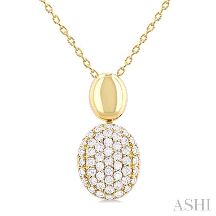1/4 Ctw Oval Shape Mount Pave Set Round Cut Diamond Pendant in 10K Yellow Gold with Chain